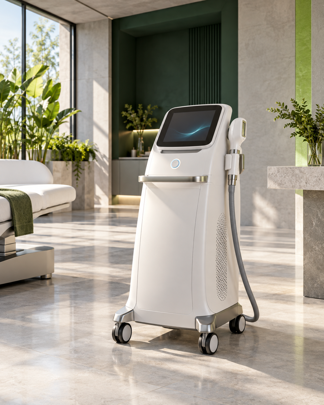 Ambiente de estética com equipamento de tecnologia, em imagem ilustrativa